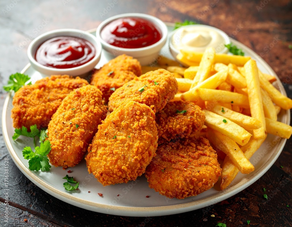 Fototapeta premium Knusprige, goldbraune Chicken Nuggets
