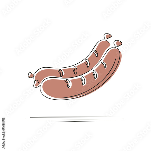 Two brown sausages line art illustration cooked meat food concept for meal preparation