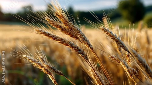 Close-Up of Golden Wheat Field Under Soft Evening Light