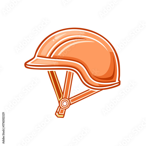 Vintage style orange cycling helmet illustration featuring a visor and adjustable straps