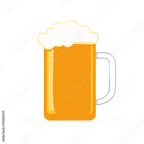 Stylized Beer Mug with Foam, Golden Liquid, Alcohol Drink Illustration
