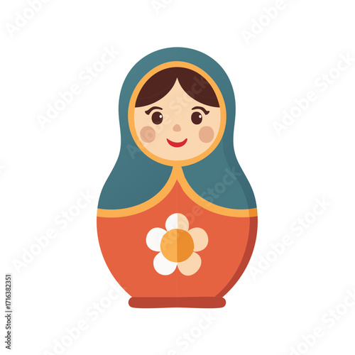 Smiling traditional nesting doll with flower design