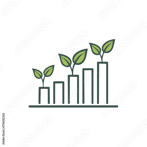 Green shoots growing on a rising bar graph symbolizing business growth and investment