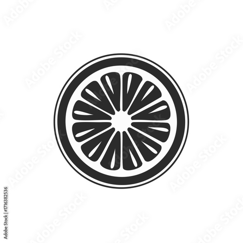 Monochrome Illustration of a Lemon Slice, Vector Graphics, Isolated Icon.