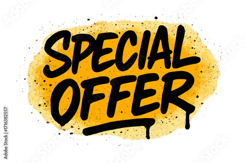 Special offer graffiti text hand-drawn spray paint urban style, textured vector calligraphy illustration, isolated colorful street art design for promotions and sales