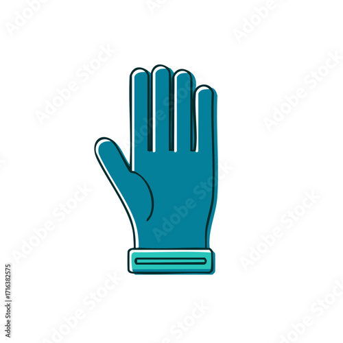 Stylized Teal Glove Showing Five Fingers Upward Facing Open Palm Gesture