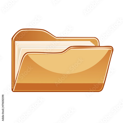 Open folder with stacked documents illustration, business paperwork concept.