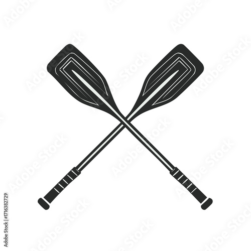 Two crossed oars in black and white. Boating Equipment, Paddles for Rowing, Water Sport Symbol.