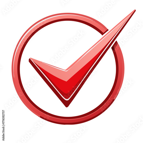 Confirmation symbol with Red Circle Border and checkmark, Approval symbol, correct symbol.