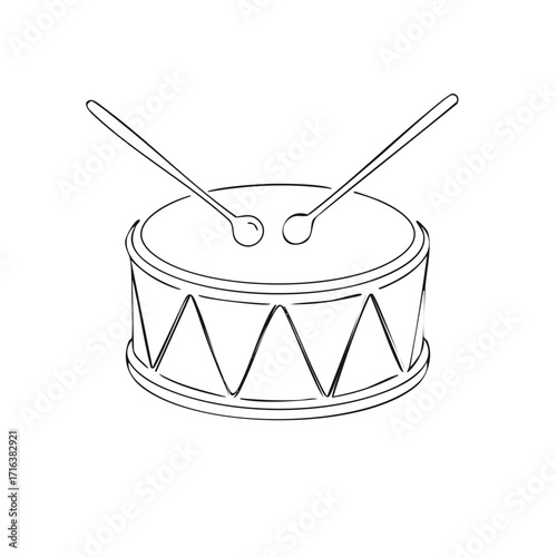 Hand Drawn drum with drumsticks illustration for musical composition and vector design graphic