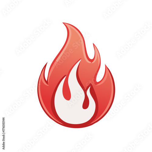 Stylized illustration of red flames, with a white interior, in the shape of an organic heart. Symbol and icon.