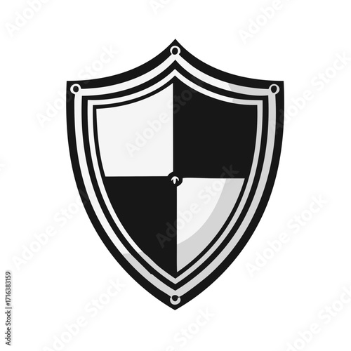 Shield Icon in Black and White Emblem Security Defense Protection Symbol Icon with Square Dividing Concept