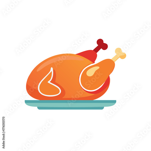 Festive roast turkey illustration on a blue platter ready to be served for Thanksgiving or holiday