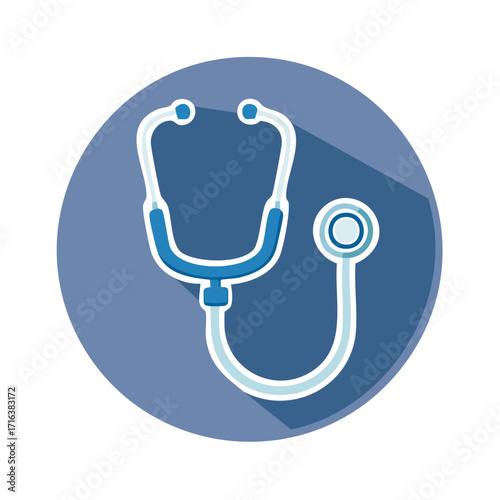 Stethoscope medical icon vector illustration in flat design style with long shadow