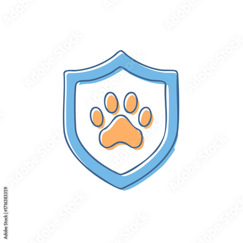 Shield Symbol with Dog Paw Print, Animal Protection Care Concept, Pet Security Icon