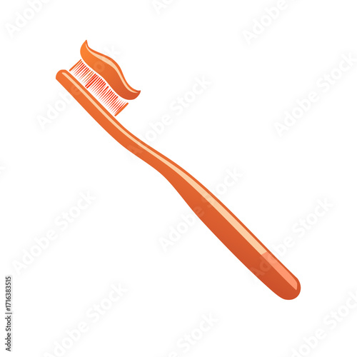 Stylized orange toothbrush with toothpaste isolated vector graphic for dental hygiene