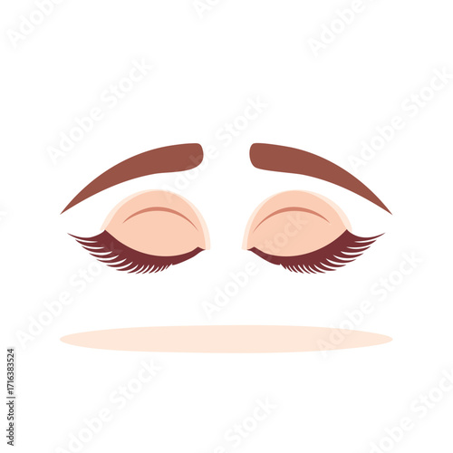Cartoon Eyes Closed with Long Eyelashes and Eyebrows Graphic Illustration