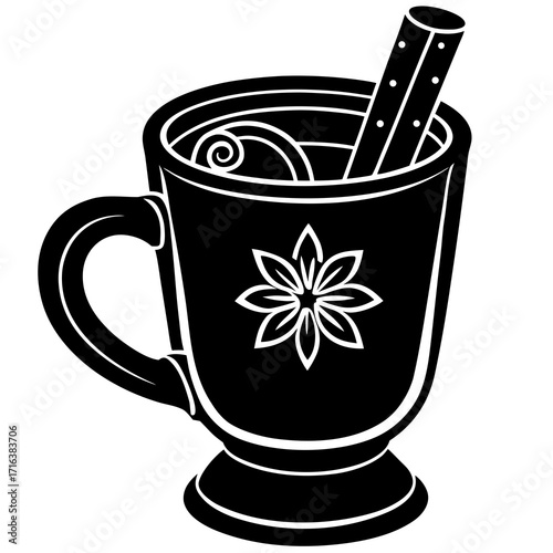 Black and white illustration of a mug with cinnamon stick 2