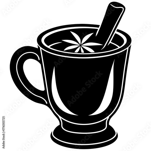 Black and white illustration of a mug with cinnamon stick