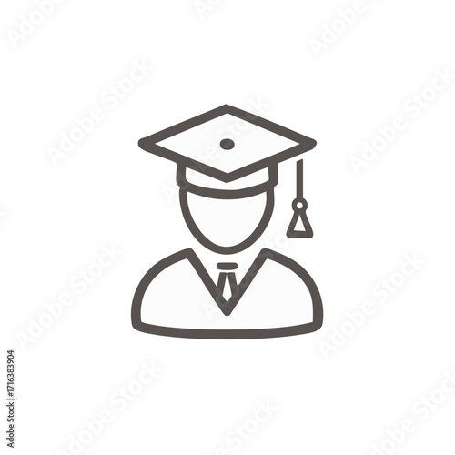 Graduation Cap Icon Person Silhouette with Tie and Tassel for Education and Achievement