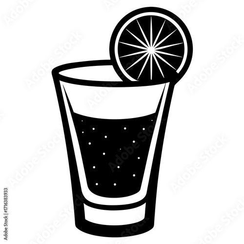 Black and white illustration of a shot glass with a lime slice 1