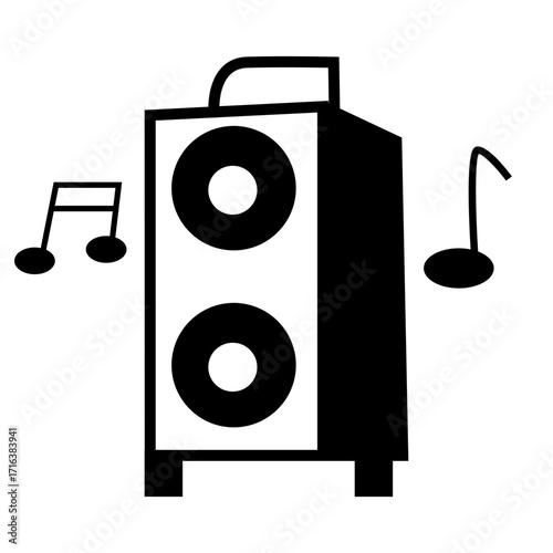 A black and white vector illustration of a tall speaker box with two circular woofers stacked vertically