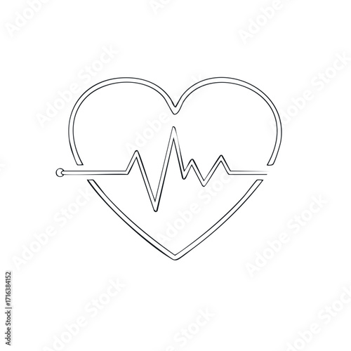 Heart shape with electrocardiogram pulse line drawing minimal medical symbol