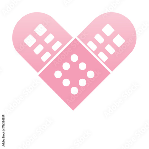 Pink gradient heart shaped design symbolizing love care and healing made from medical plasters