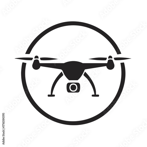 Aerial drone with camera emblem stylized graphic icon