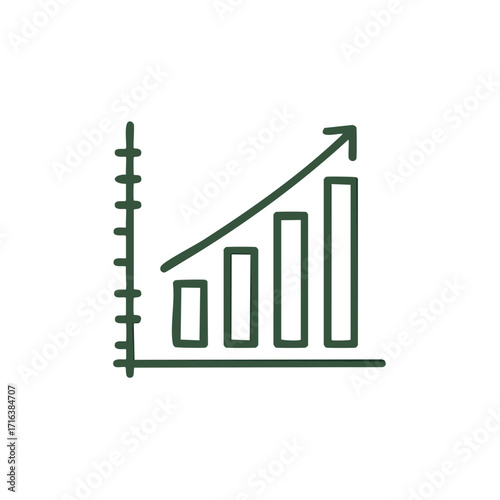 Simple Bar Graph with Arrow Showing Growth and Progress on White Background