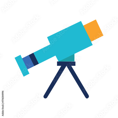Illustration of a blue telescope on a tripod, an optical instrument used for viewing distant objects, isolated on white background