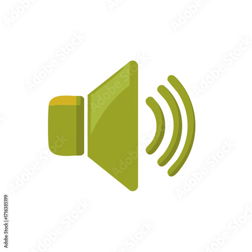 Green speaker icon with sound waves emitting outwards simple illustration