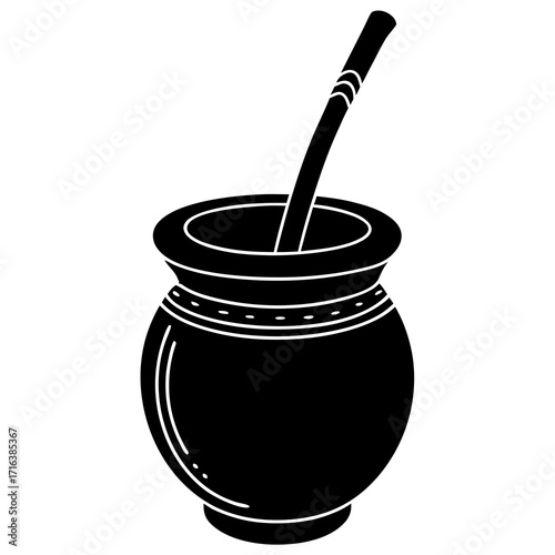 Black mate gourd with bombilla straw white