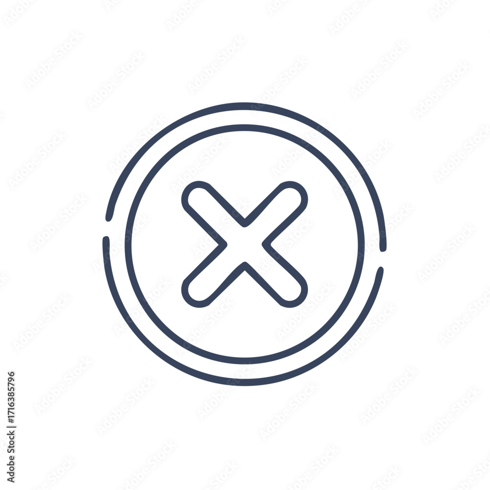Obraz premium Simple dark blue line art of a cross symbol within a circle, representing negation or error
