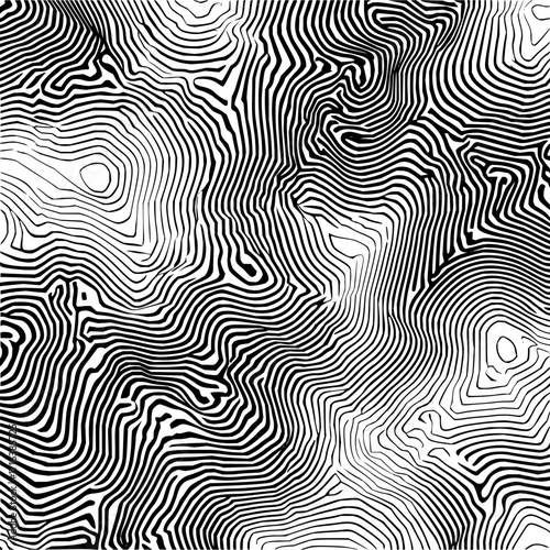 Abstract topographic map illustration with black contour lines on a white background generating a pattern