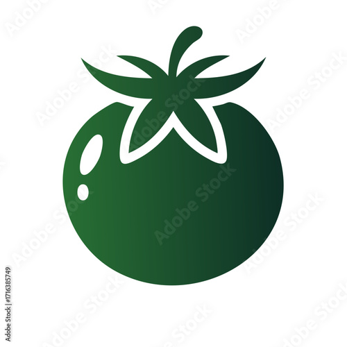 Stylized green tomato icon with stem and leaves simple graphic illustration