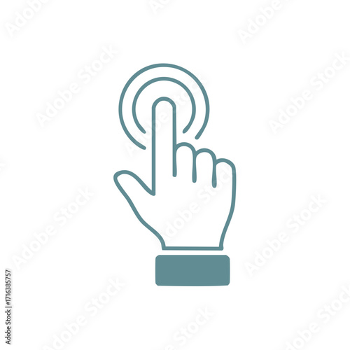 Hand with index finger pressing or touching circle icon symbolizing digital interaction or selection