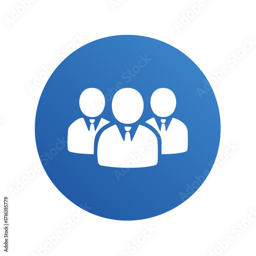 Business team members or group icon, people outline in a blue gradient circle