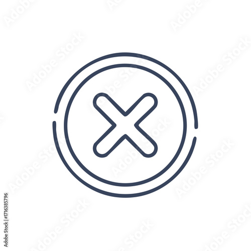 Simple dark blue line art of a cross symbol within a circle, representing negation or error