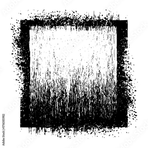 Black grunge frame with splatters and drips creating a distressed border around a white rectangular space