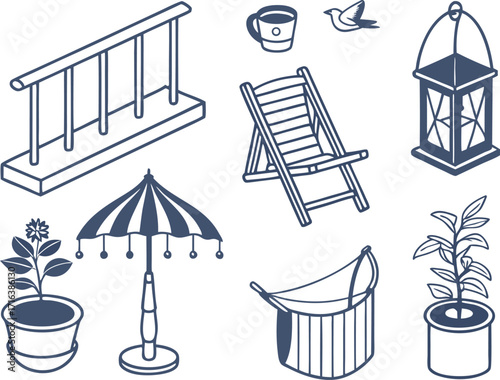 Collection of various silhouette plant types and floral elements for graphic design