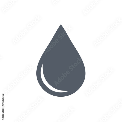 Minimalist water drop icon. Simple gray liquid droplet symbol for graphic design.