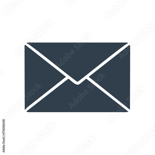 Dark blue envelope icon represents communication conveying messages and mailing services for business and personal correspondence