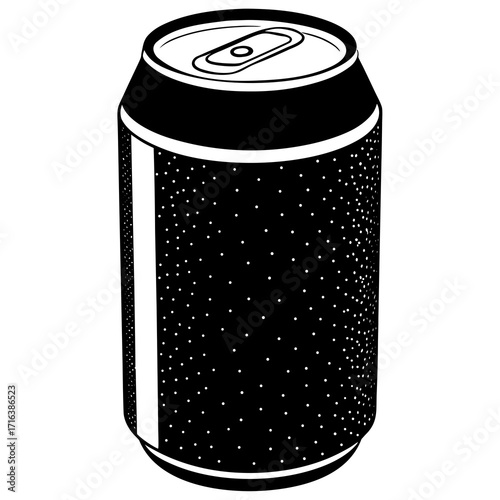 Black soda can with condensation droplets drink beverage