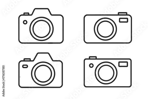Photo camera line icon set. Vector collection of minimalist pictograms. Photography, digital, and vintage camera symbols. Editable stroke for web, app, and UI design elements.