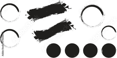Mega bundle of different ink brush strokes:rectangle,square and round freehand drawings.Ink splatters,grungy painted lines,artistic design elements:waves,circles,triangles.