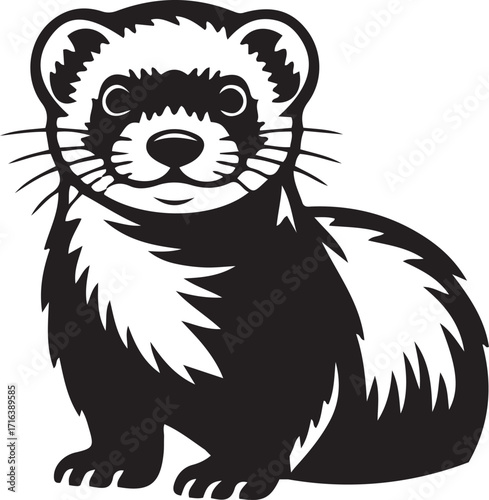 Ferret Silhouette Illustration Featuring Black and White Stylized Vector of Sitting Ferret for Logos, Tattoos, icon and Wildlife Designs