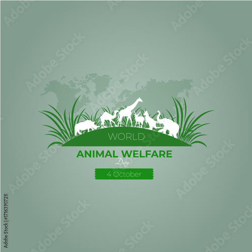 World Animal Welfare Day. World earth surrounded by animals and nature. World Animal Day is an international day of action for animal rights and welfare celebrated annually on October 4. Vector