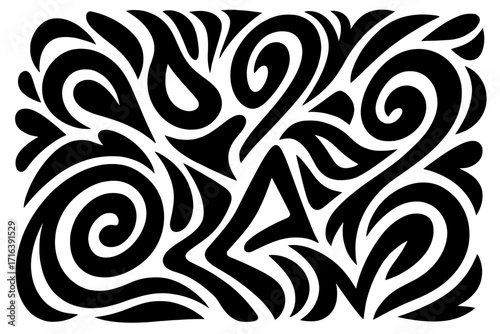 Abstract black and white pattern with dynamic, fluid shapes. Modern tribal tattoo style background. Vector illustration with organic swirls and flowing lines. Monochrome art.