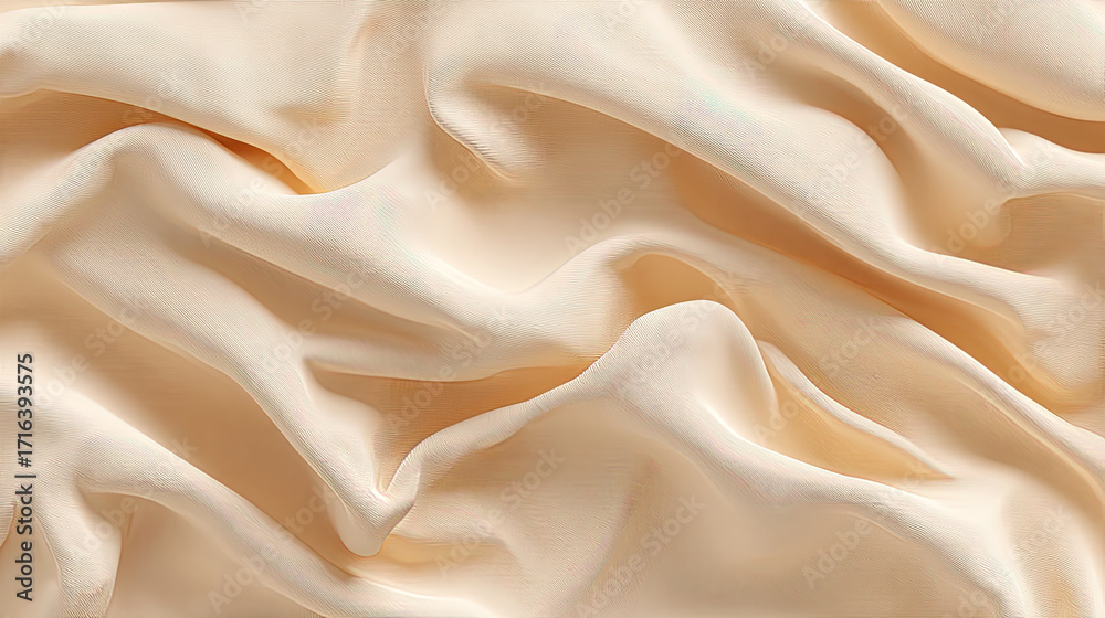Obraz premium Soft, flowing fabric in light beige color creates elegant and minimalistic background. gentle waves and folds evoke sense of calm and sophistication